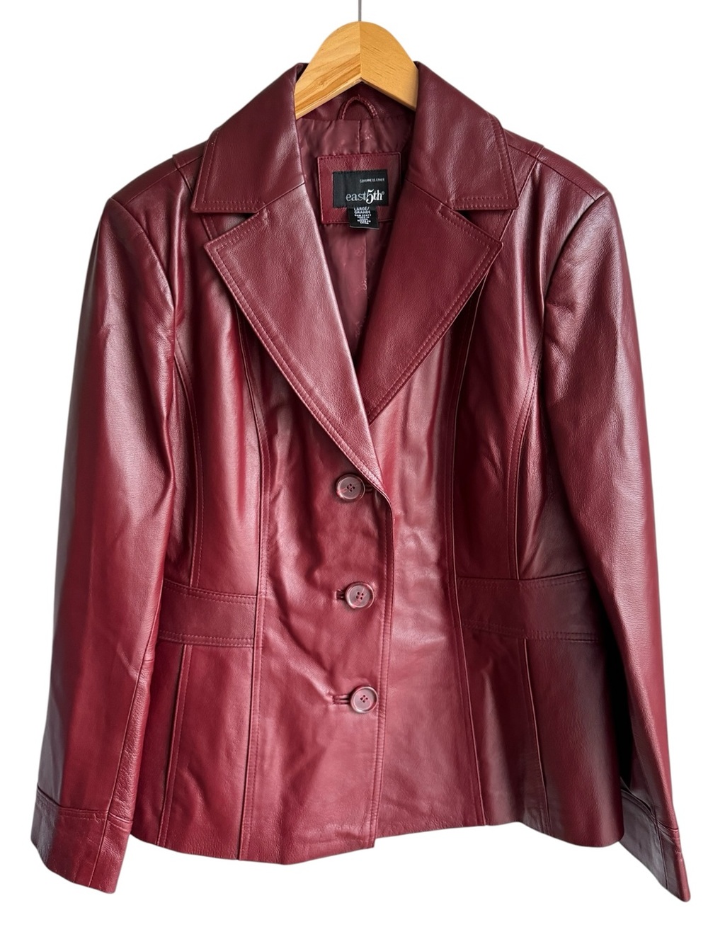 East 5th Burgundy Leather Blazer Jacket Sz L Oxblood Wine Tailored Y2K 2000s EUC